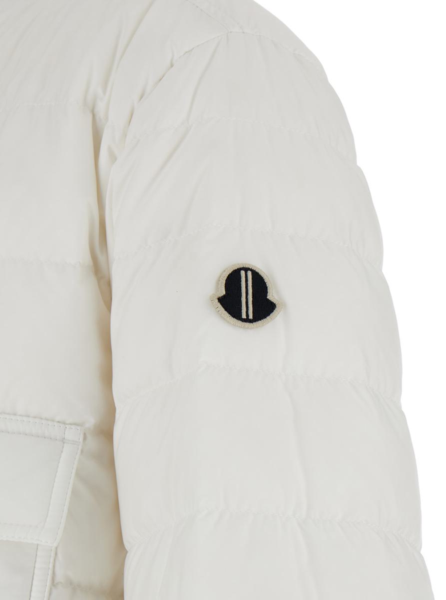 White Down Jacket With Logo Patch On The Sleeve And Snap Buttons In Tech Fabric Man