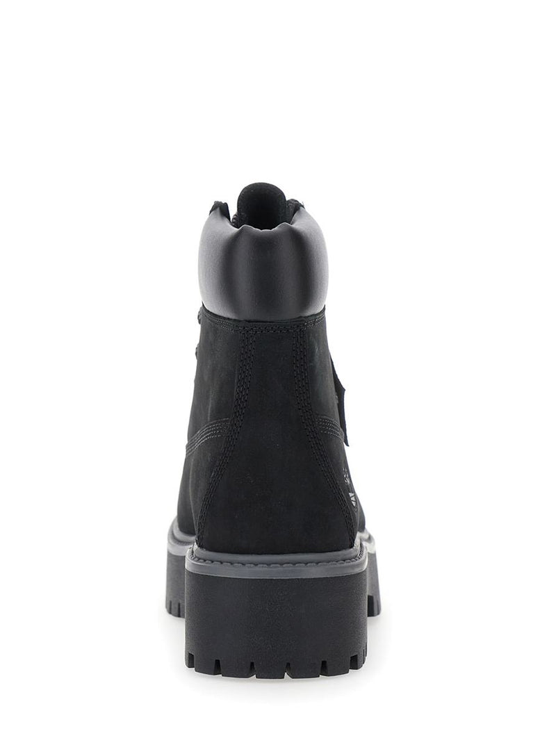 Black Water-Proof Boots With Logo Plate In Leather Woman