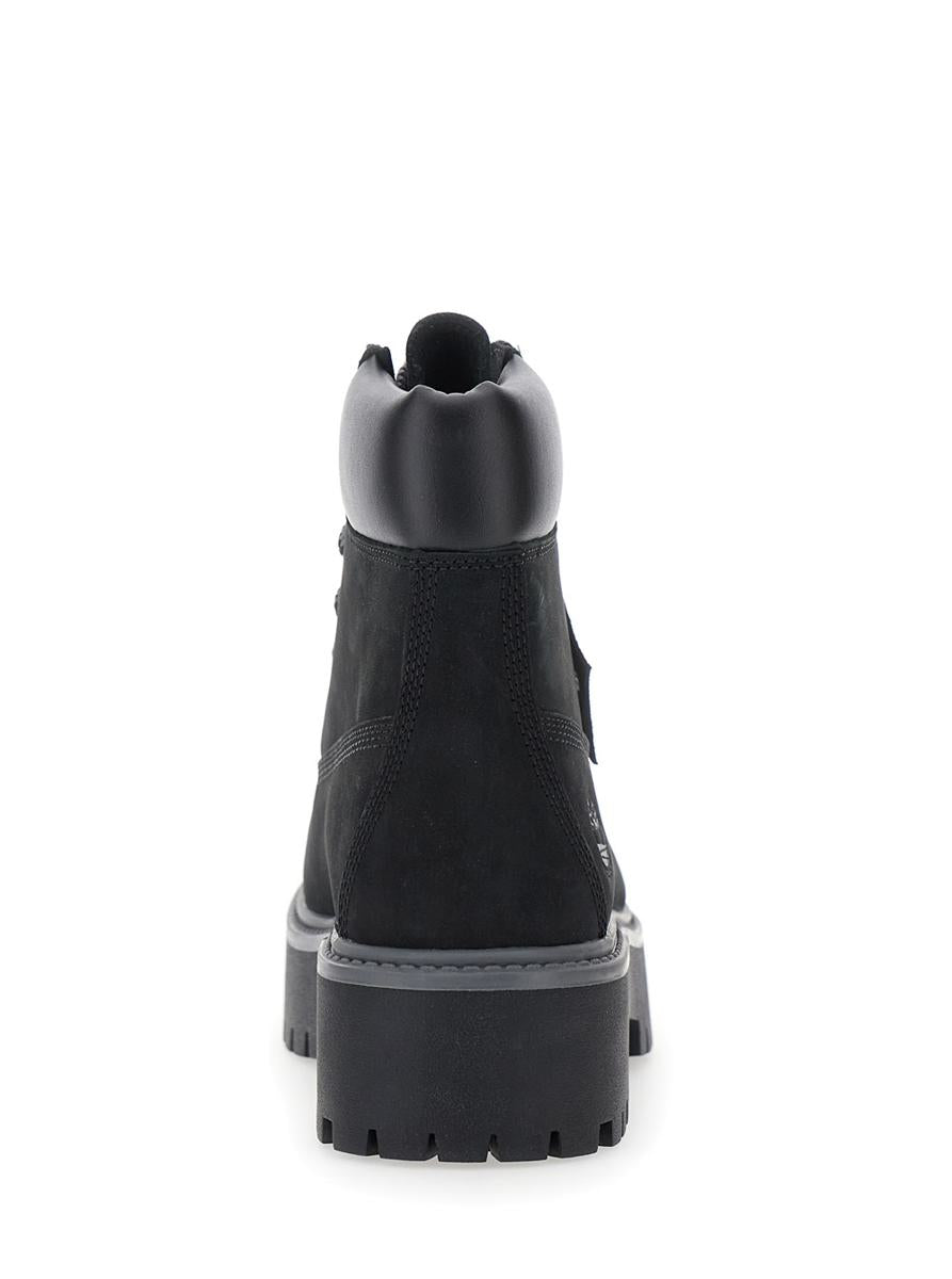 Black Water-Proof Boots With Logo Plate In Leather Woman