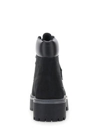 Black Water-Proof Boots With Logo Plate In Leather Woman