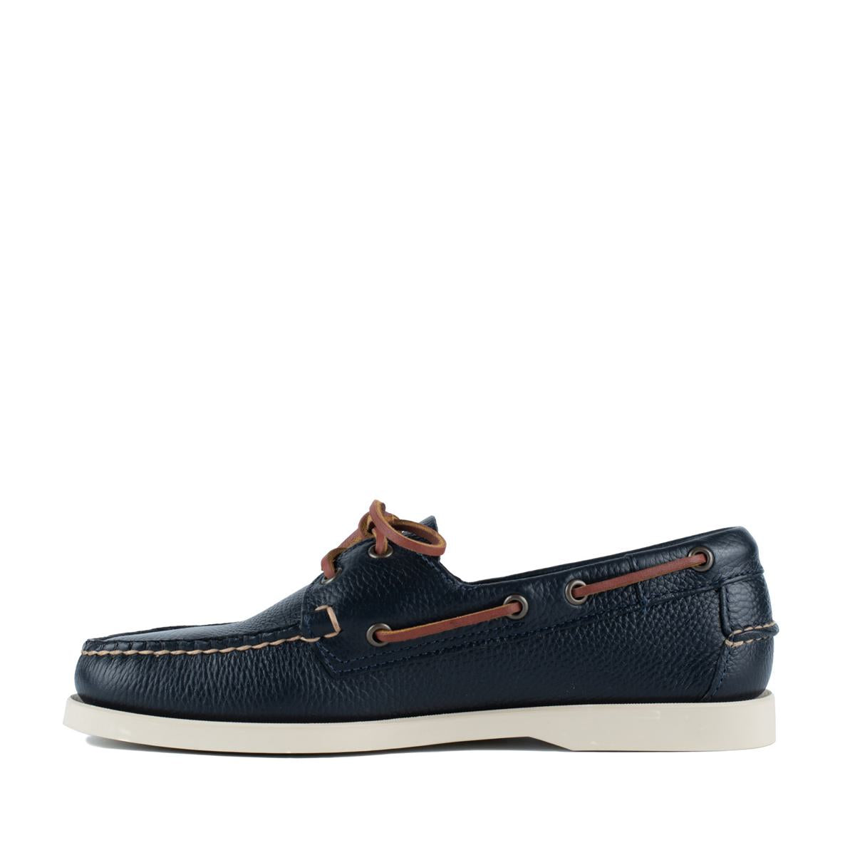 Sebago Navy Blue Grained Leather Boat Moccasin Docksides