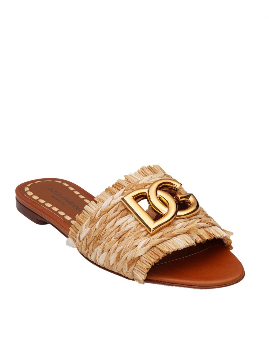 Dolce & Gabbana Raffia Braid Slipper With Fringes