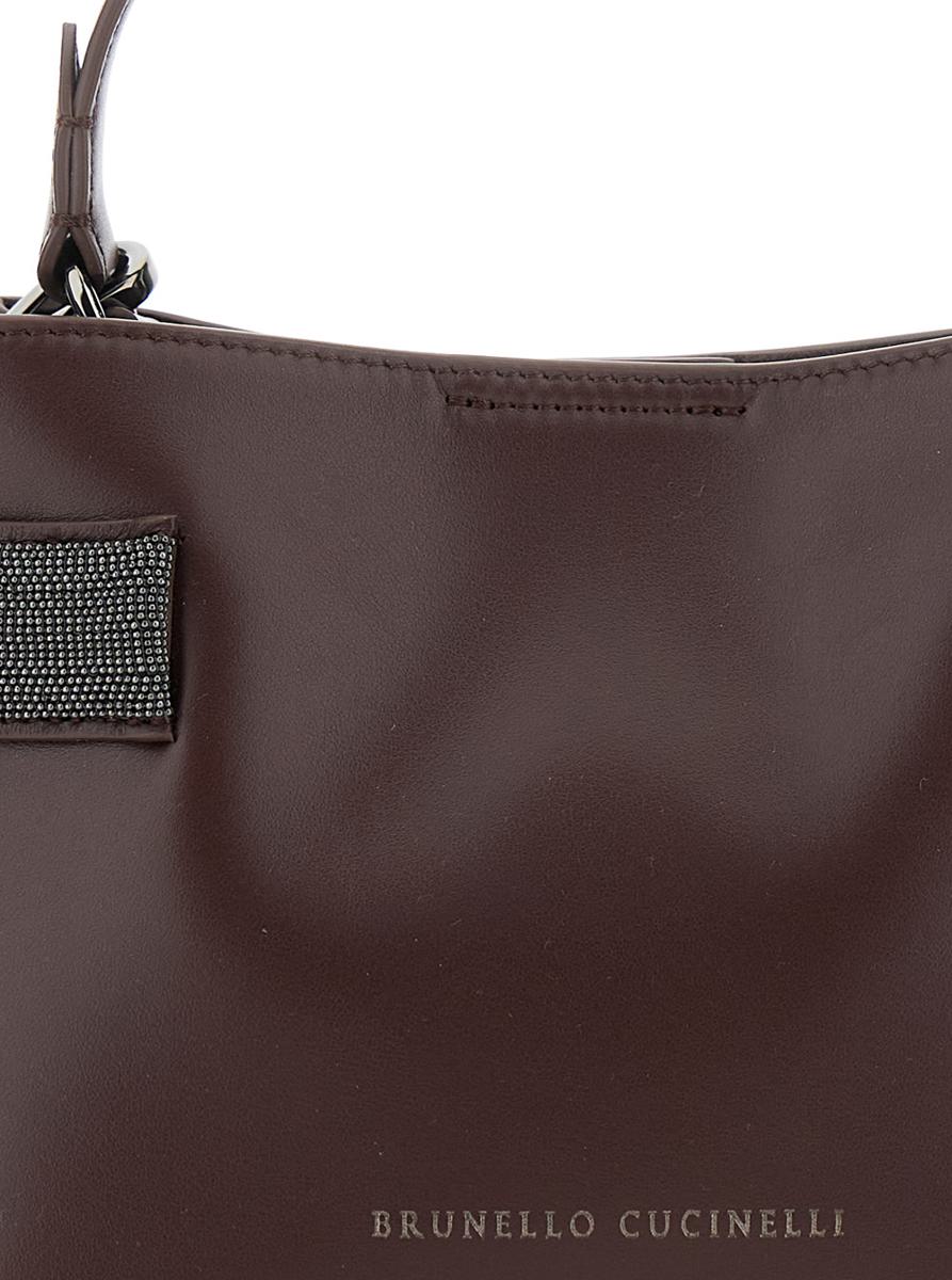 Bordeaux Shoulder Bag With Logo Lettering And Monil Details In Leather Woman