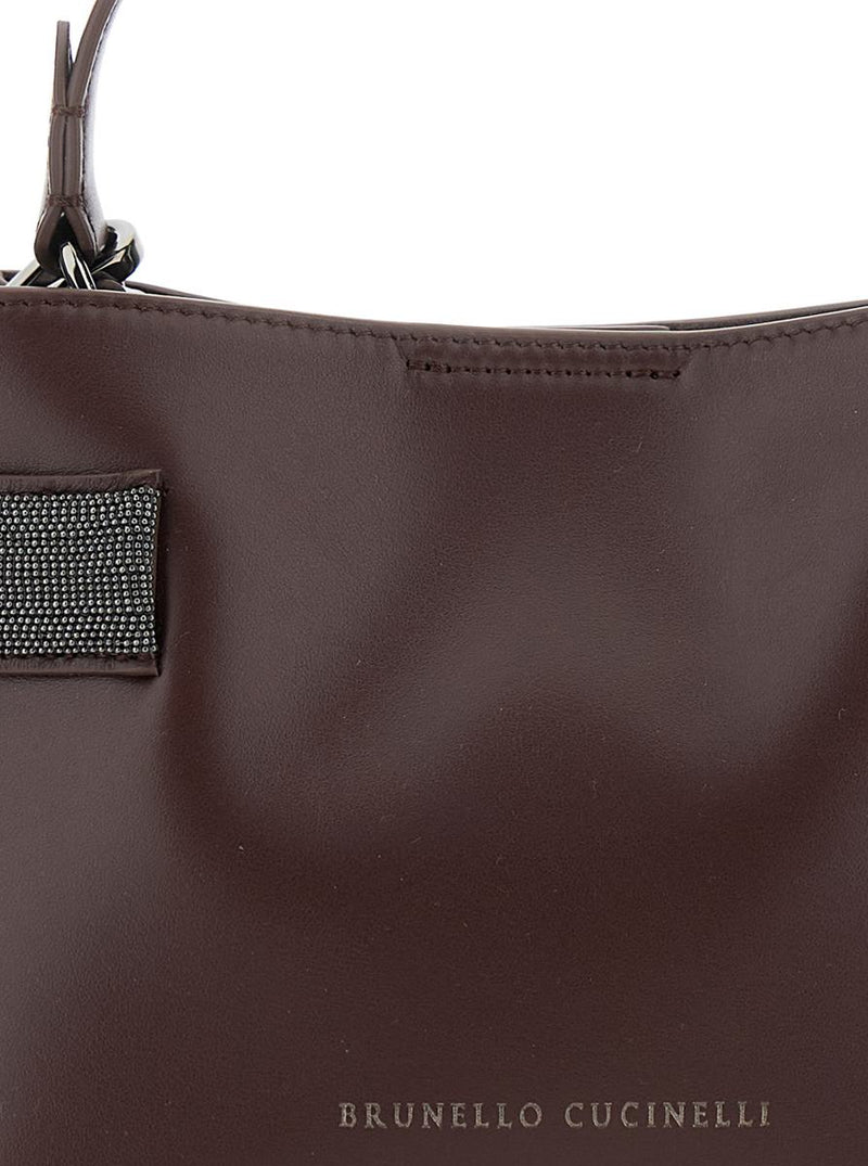 Bordeaux Shoulder Bag With Logo Lettering And Monil Details In Leather Woman