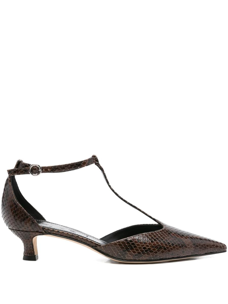 Aeyde Liz Snake Print Calf Leather Moka Shoes