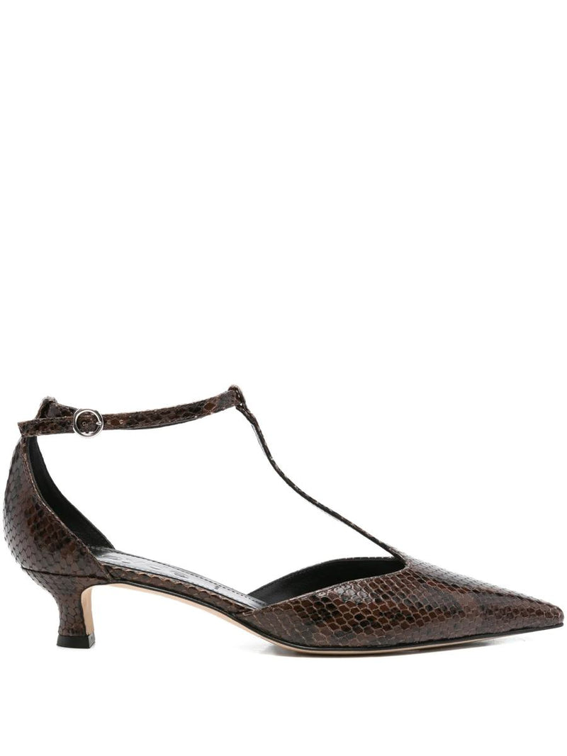 Aeyde Liz Snake Print Calf Leather Moka Shoes