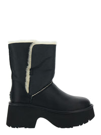 'Esmee' Black Ankle Boots With Fur Detailing And Platform In Leather Woman