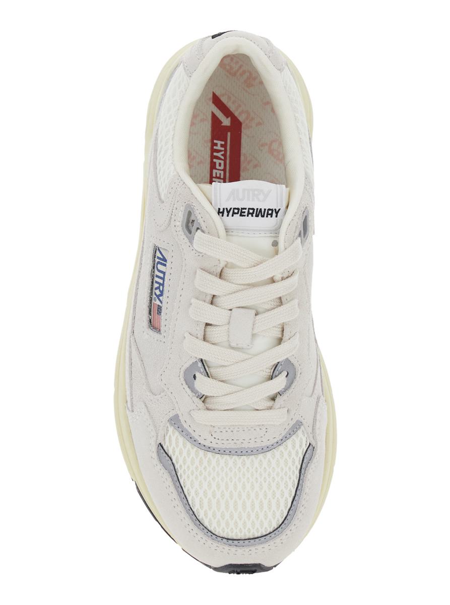 'Hyperway' White Low Top Sneakers With Logo Patch On Side And Tongue In Suede And Mesh Woman