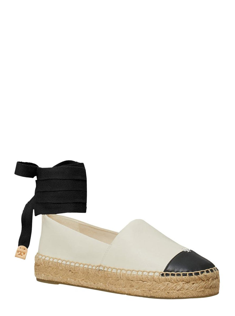 White Espadrilles With Metallic Logo On The Front And Ankle Strap In Leather Woman