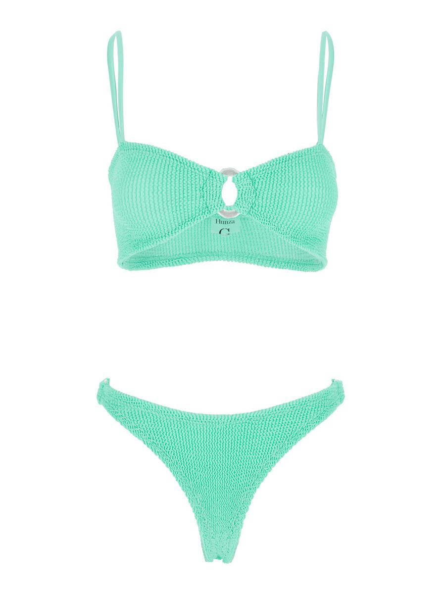 'Misty' Green Bikini With Fixed Spaghetti Straps And Cut-Out With Ring In Tech Fabric Stretch Woman
