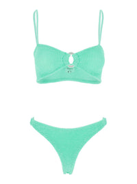'Misty' Green Bikini With Fixed Spaghetti Straps And Cut-Out With Ring In Tech Fabric Stretch Woman