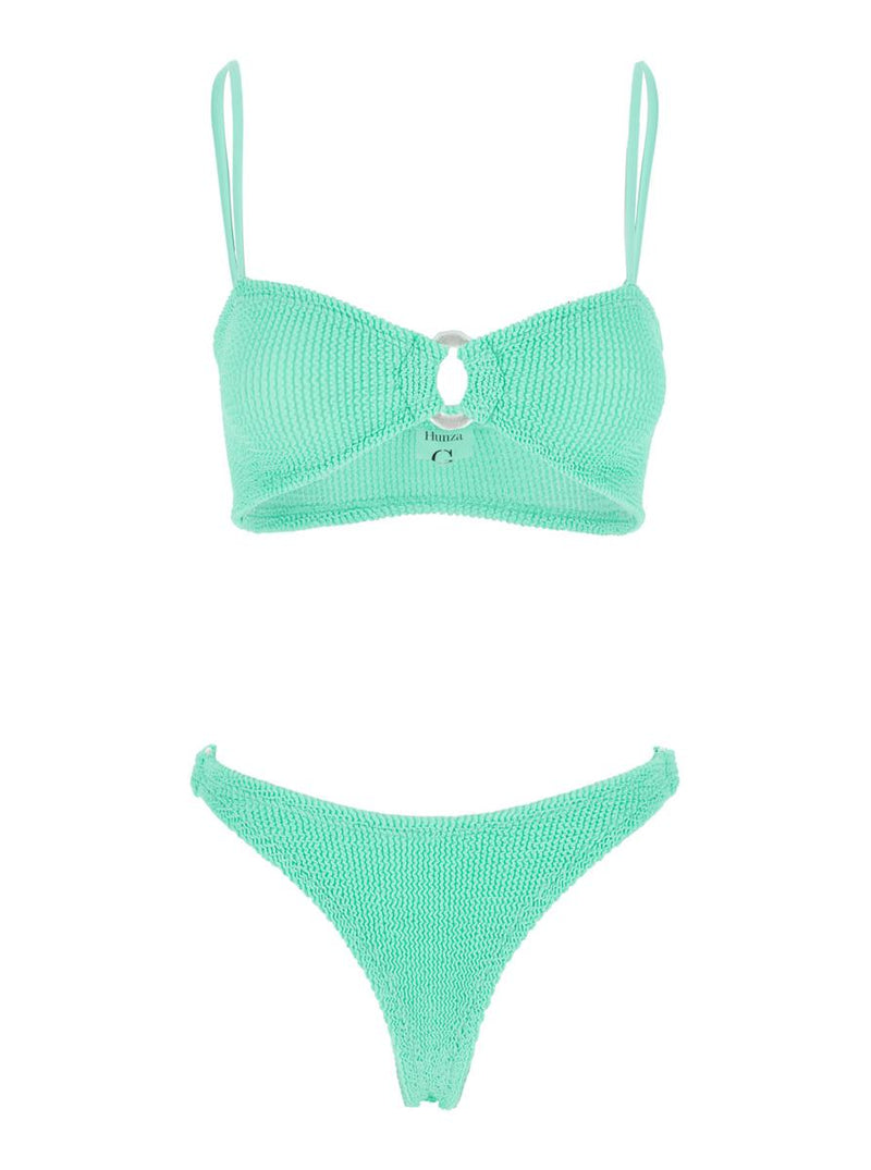 'Misty' Green Bikini With Fixed Spaghetti Straps And Cut-Out With Ring In Tech Fabric Stretch Woman