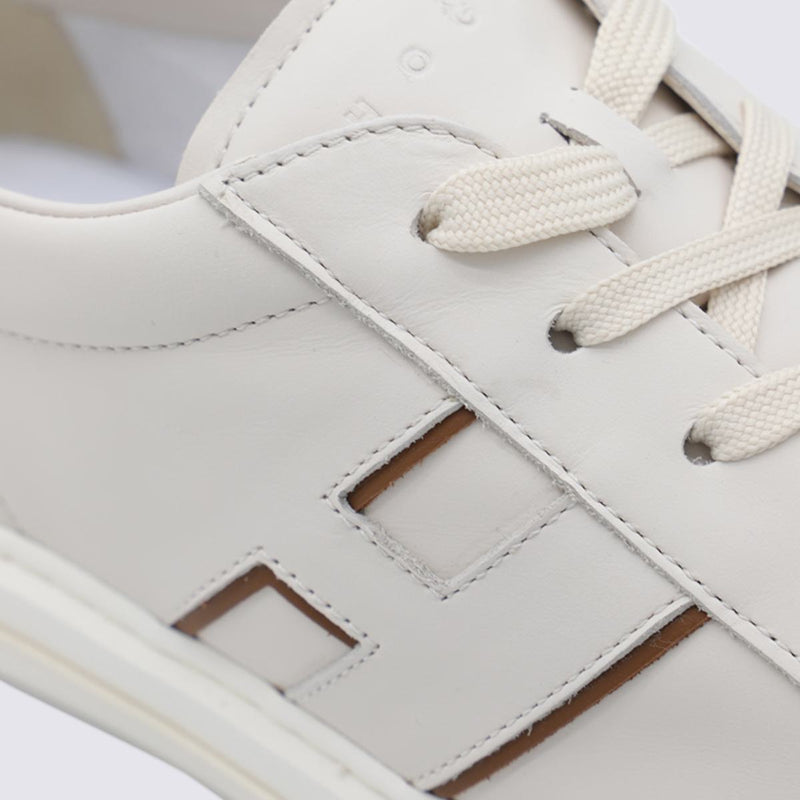 Hogan White And Beige Leather Sneakers