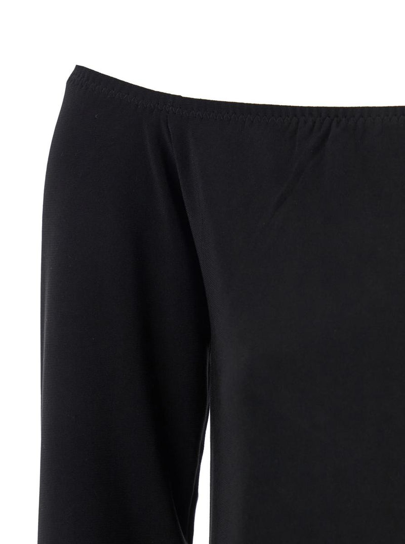 Black Off-Shoulder Top With Boat Neckline In Tech Fabric Stretch Woman