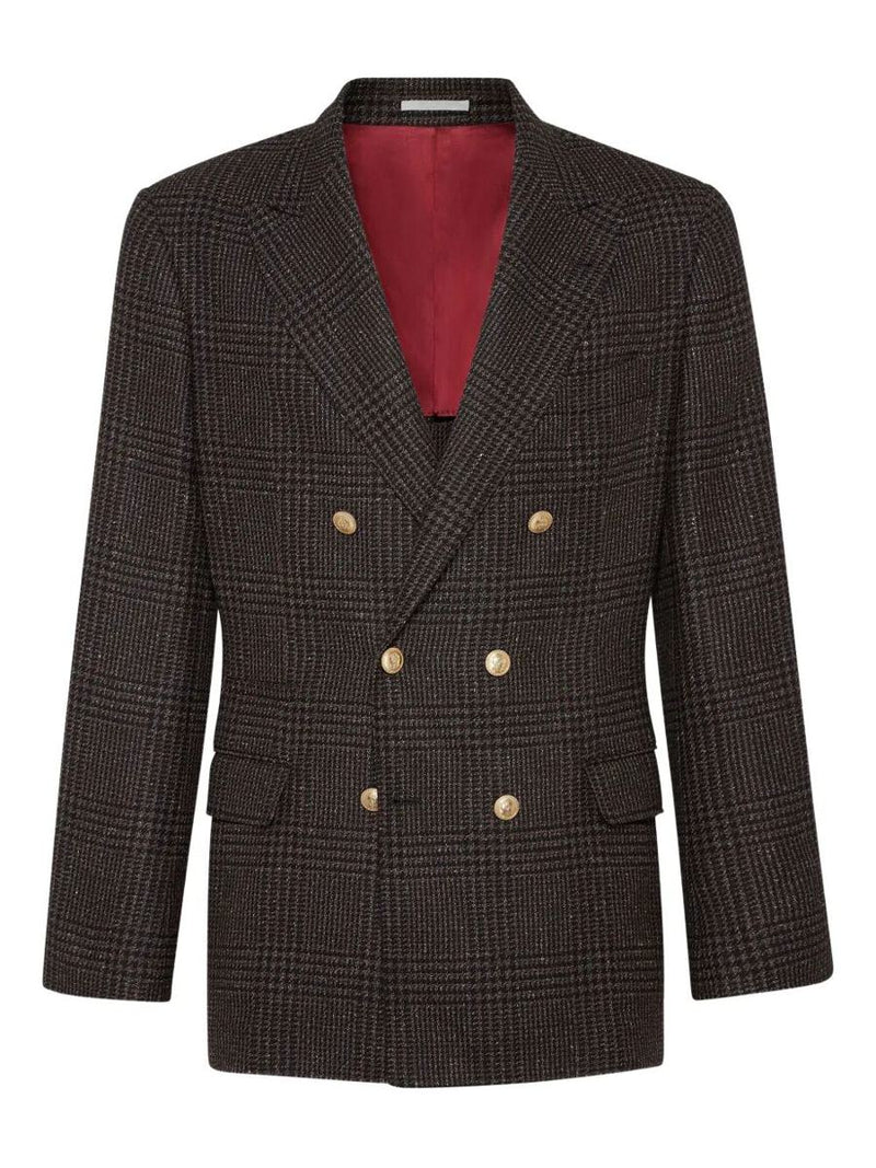 Brunello Cucinelli Prince Of Wales One-And-A-Half Breasted Blazer With Metal Buttons Clothing