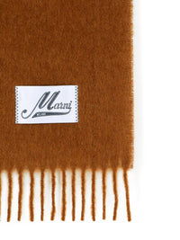 Marni Brown Brushed Alpaca Blend Scarf With Fringes