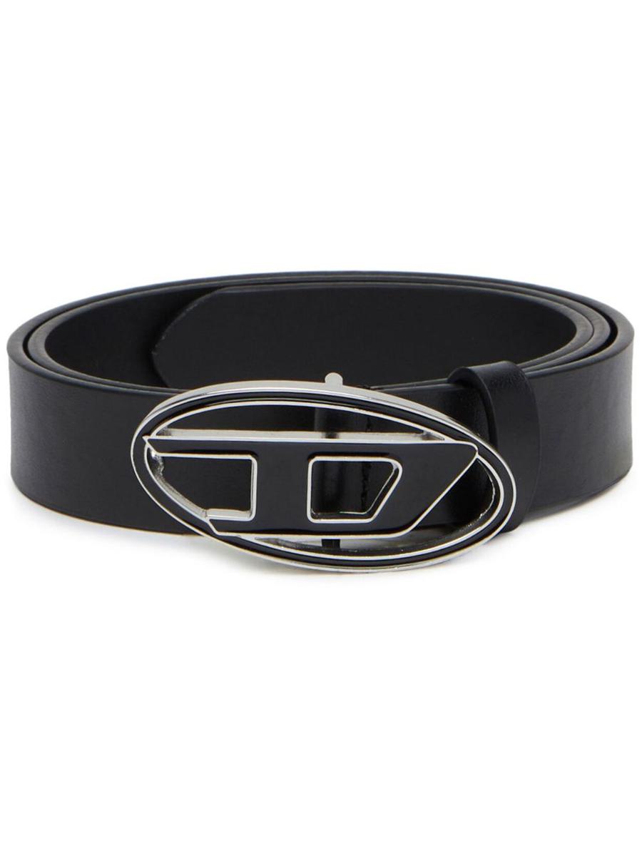 Diesel Black Belt With Oval Logo Buckle
