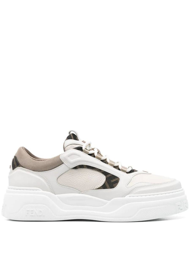 Fendi Force Leather Sneakers With Ff Jacquard And Mesh Details Shoes