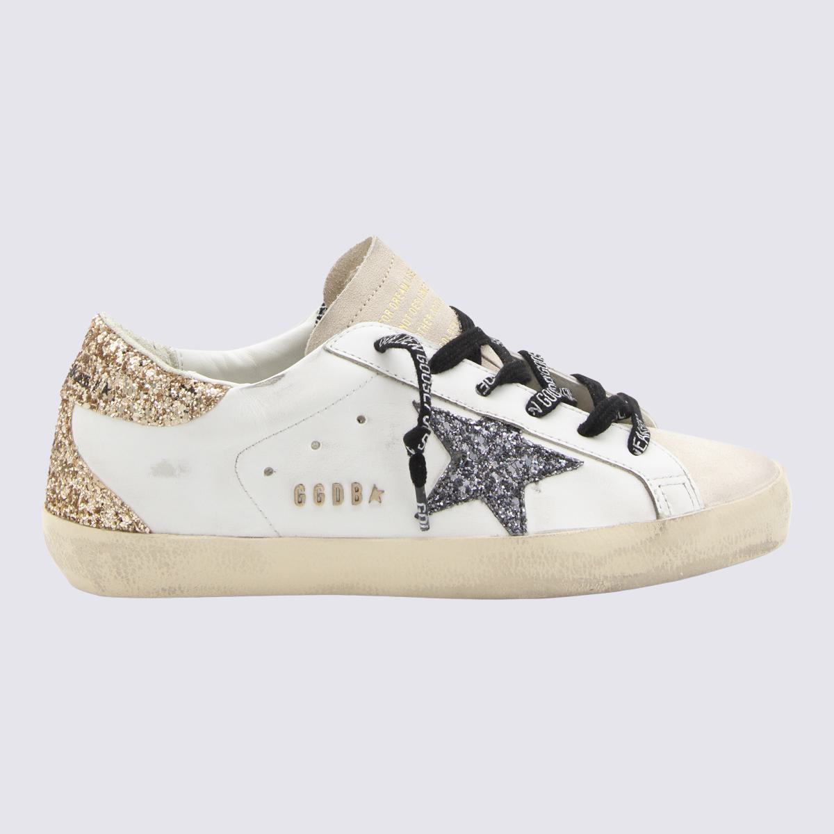 Golden Goose White Gold And Silver Rhinestones Leather Super Star Sneakers