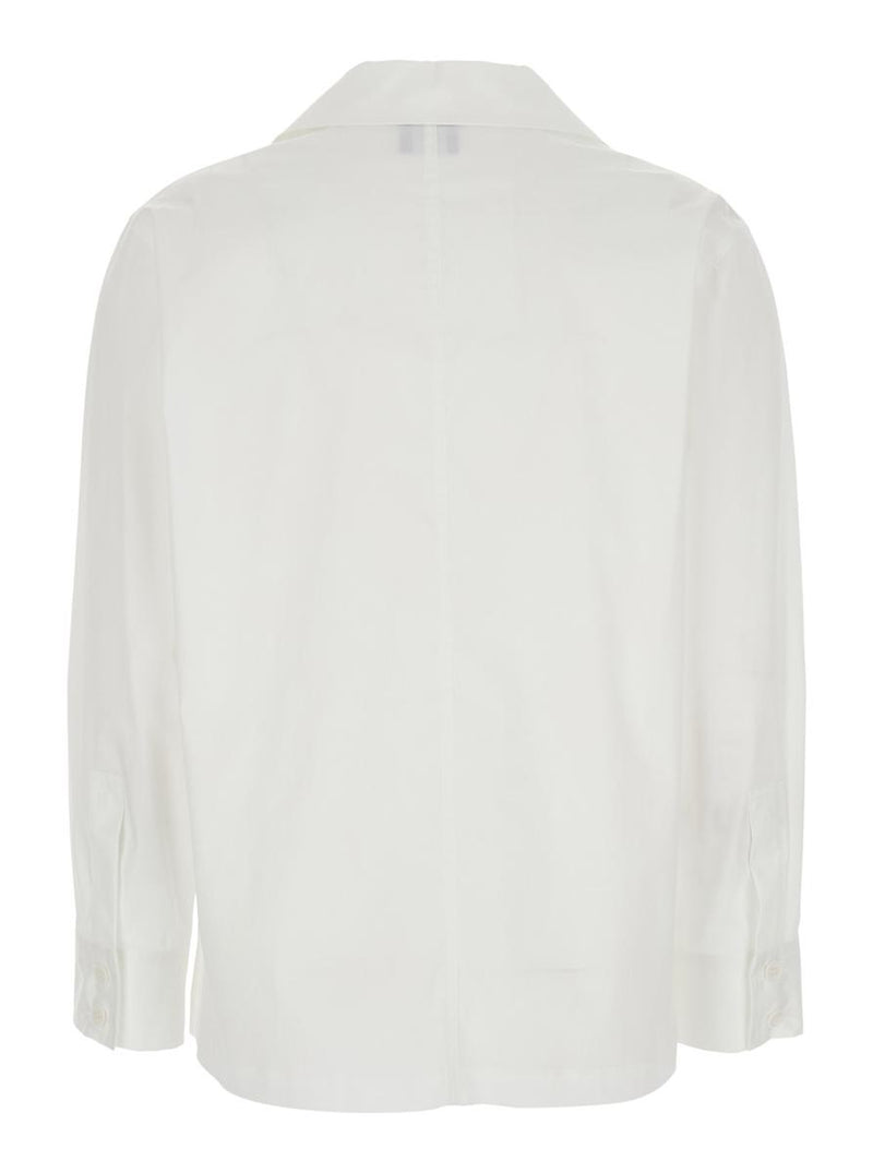 White Shirt With Polo Shirt Style Collar In Cotton Blend Woman