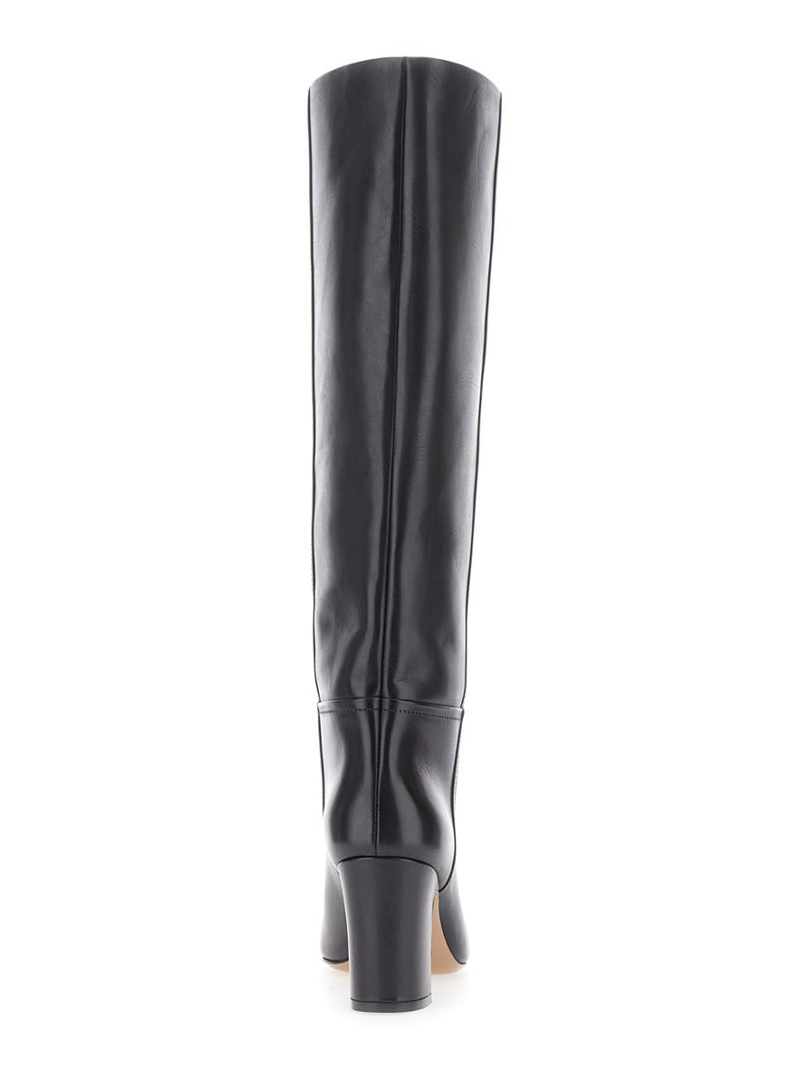 'Lavinia' Black Boots With High Block Heel And Rear Zip Closure In Leather Woman