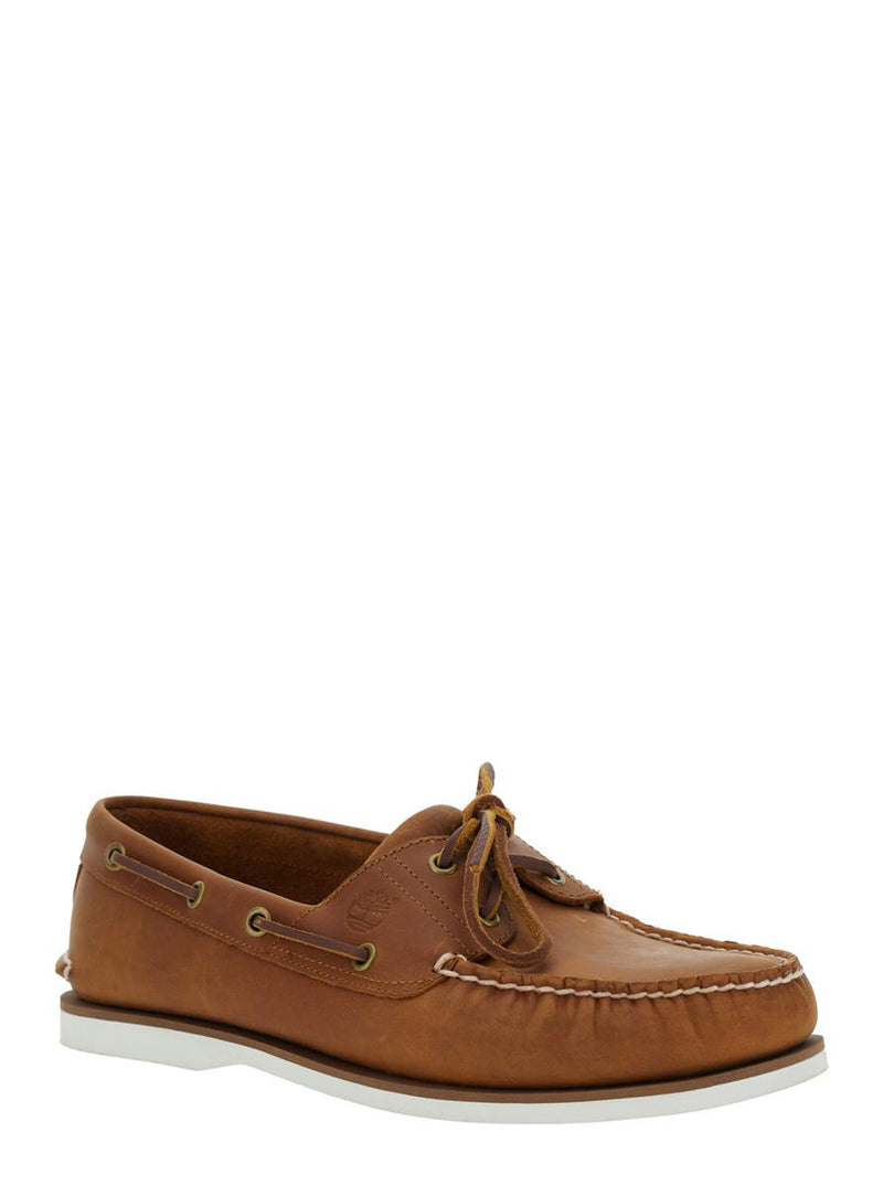 Brown Loafers With Bow Detail On The Front And Embossed Logo On The Side In Leather Man
