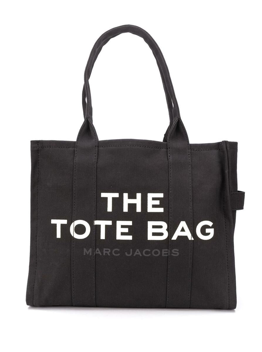 'The Large Tote' Black Tote Bag With Contrasting Logo Print In Cotton Black Woman