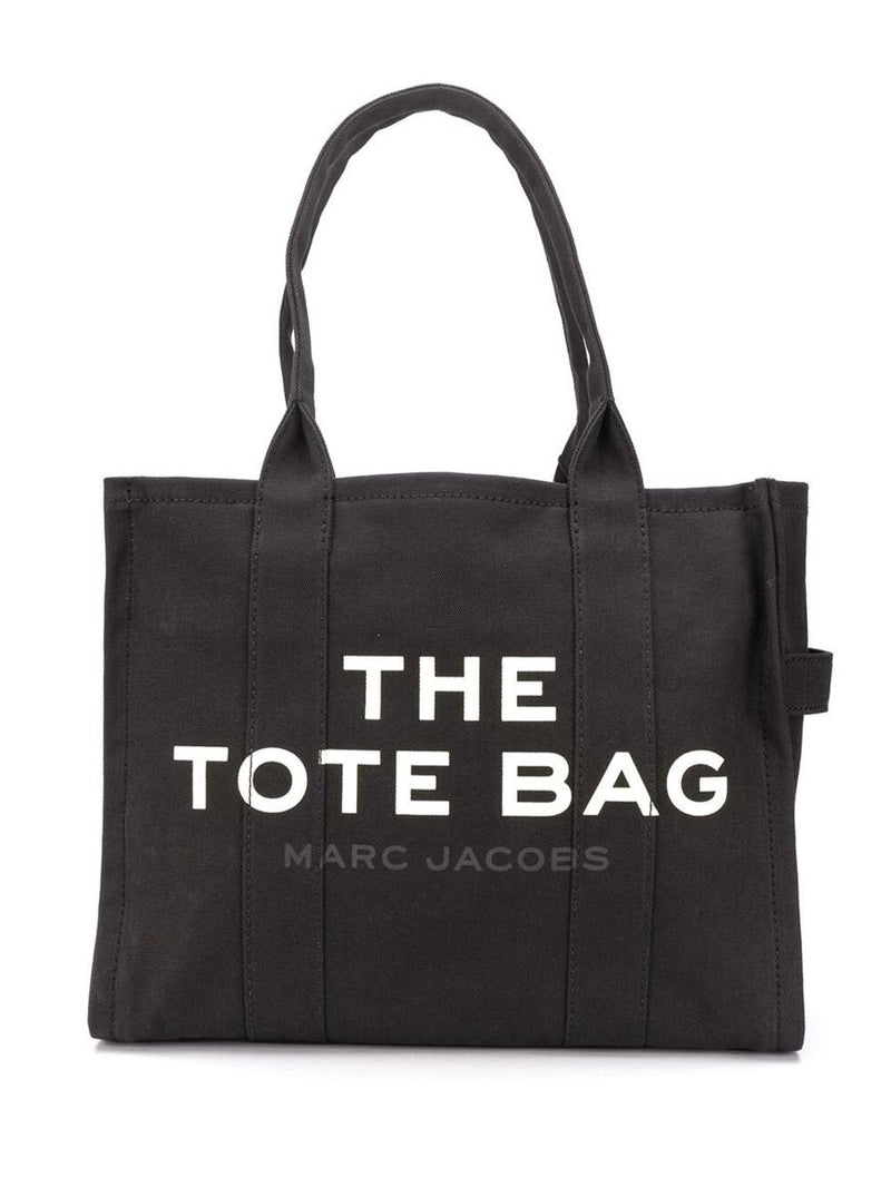'The Large Tote' Black Tote Bag With Contrasting Logo Print In Cotton Black Woman