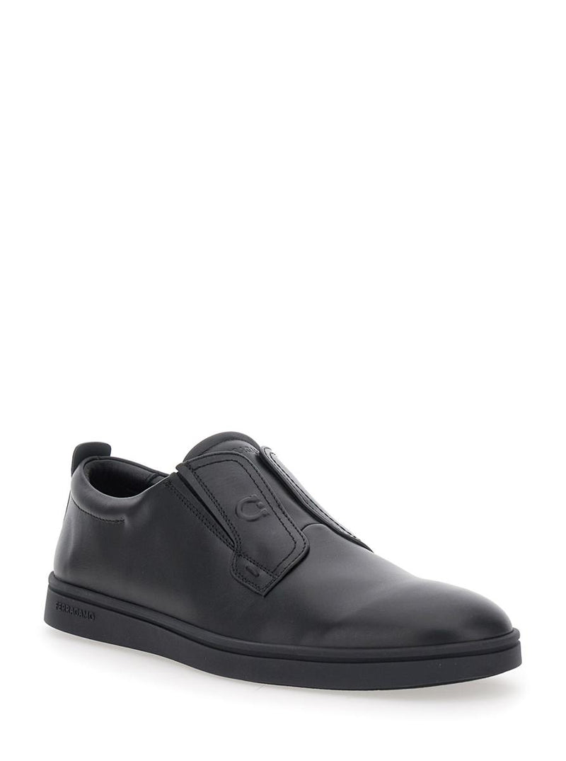 'Alfie' Black Sneakers With Gancini Detail On The Side And Embossed Logo Lettering On The Side In Leather Man