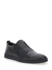 'Alfie' Black Sneakers With Gancini Detail On The Side And Embossed Logo Lettering On The Side In Leather Man