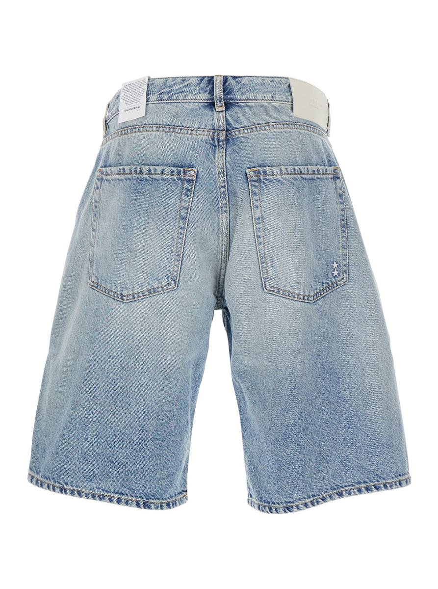 Light Blue Five-Pocket Bermuda Shorts With Logo Patch On The Back In Denim Man