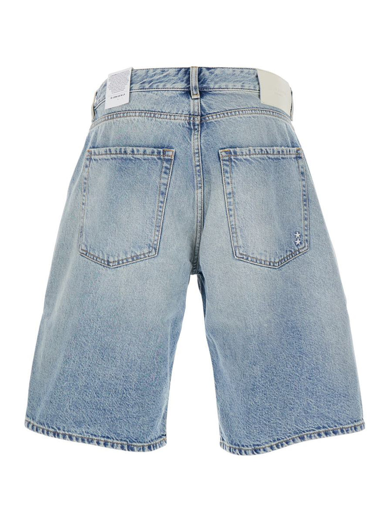 Light Blue Five-Pocket Bermuda Shorts With Logo Patch On The Back In Denim Man
