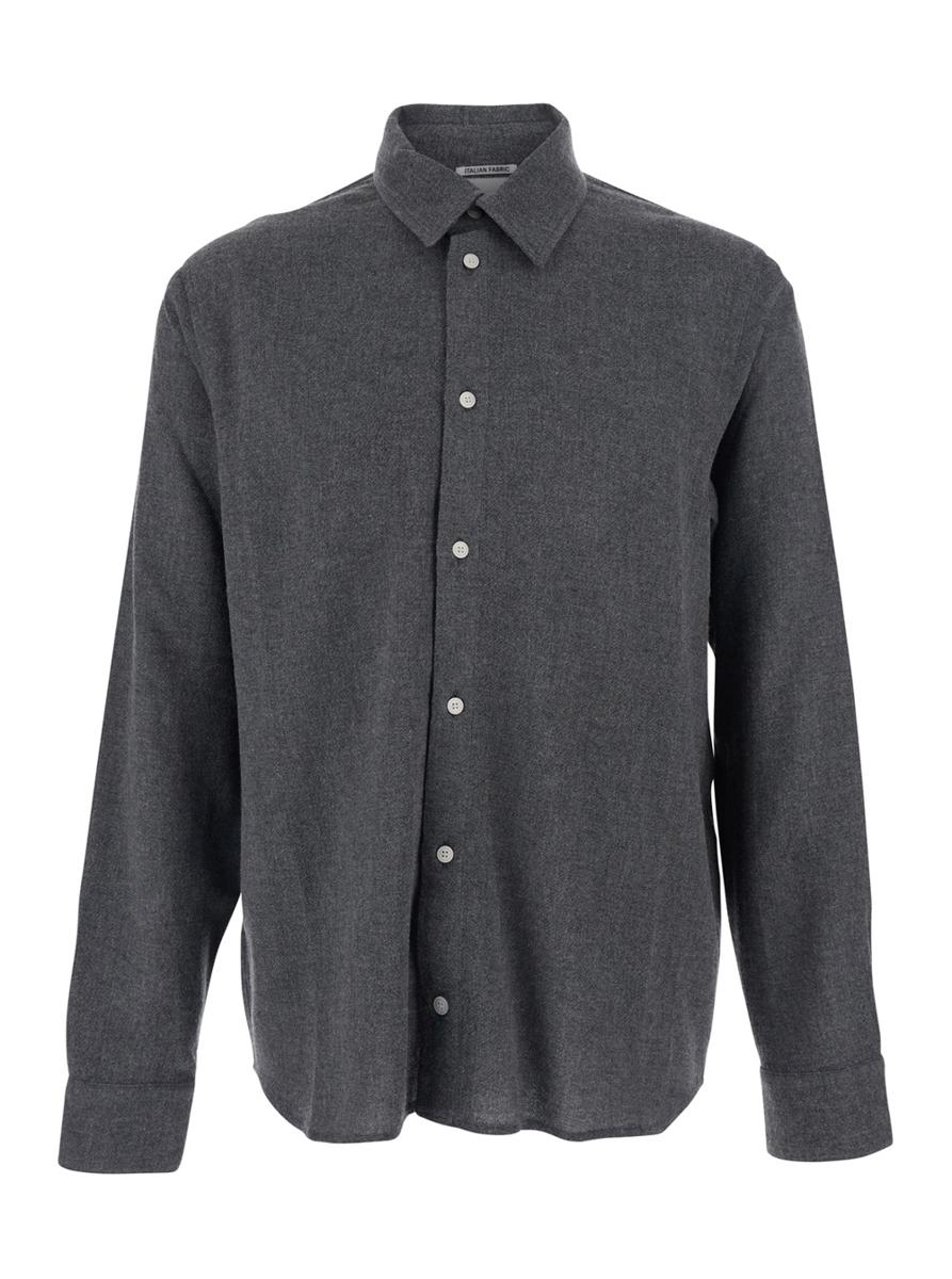 'Adriel' Grey Shirt With Classic Collar In Wool Blend Man