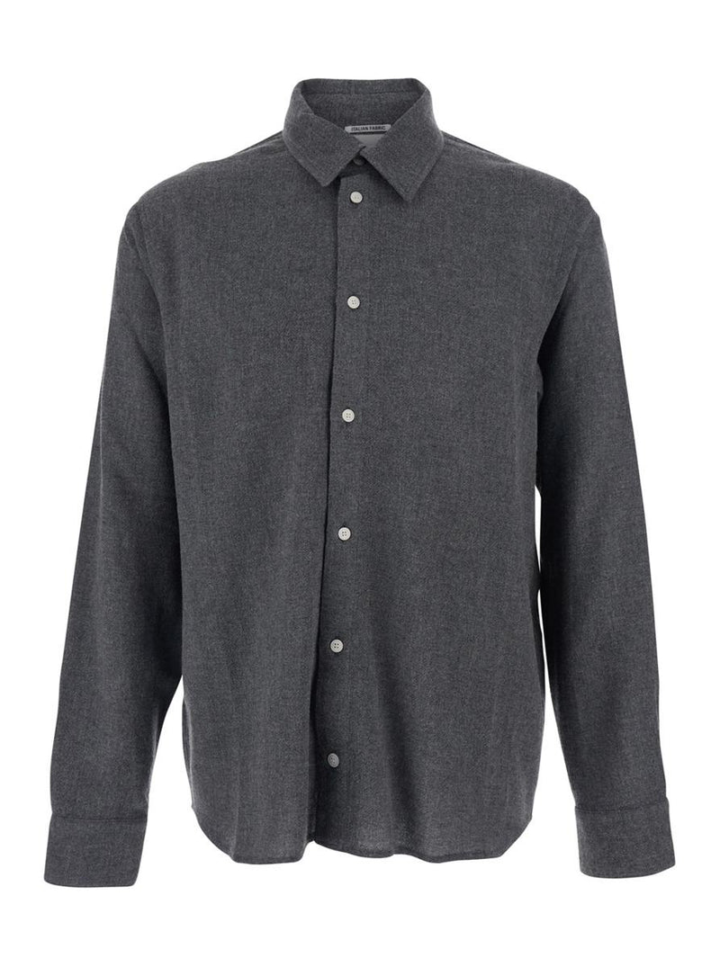 'Adriel' Grey Shirt With Classic Collar In Wool Blend Man
