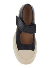 'Mary Jane' Black Sneaker With Hook And Loop Closure And Logo On The Back In Leather Woman