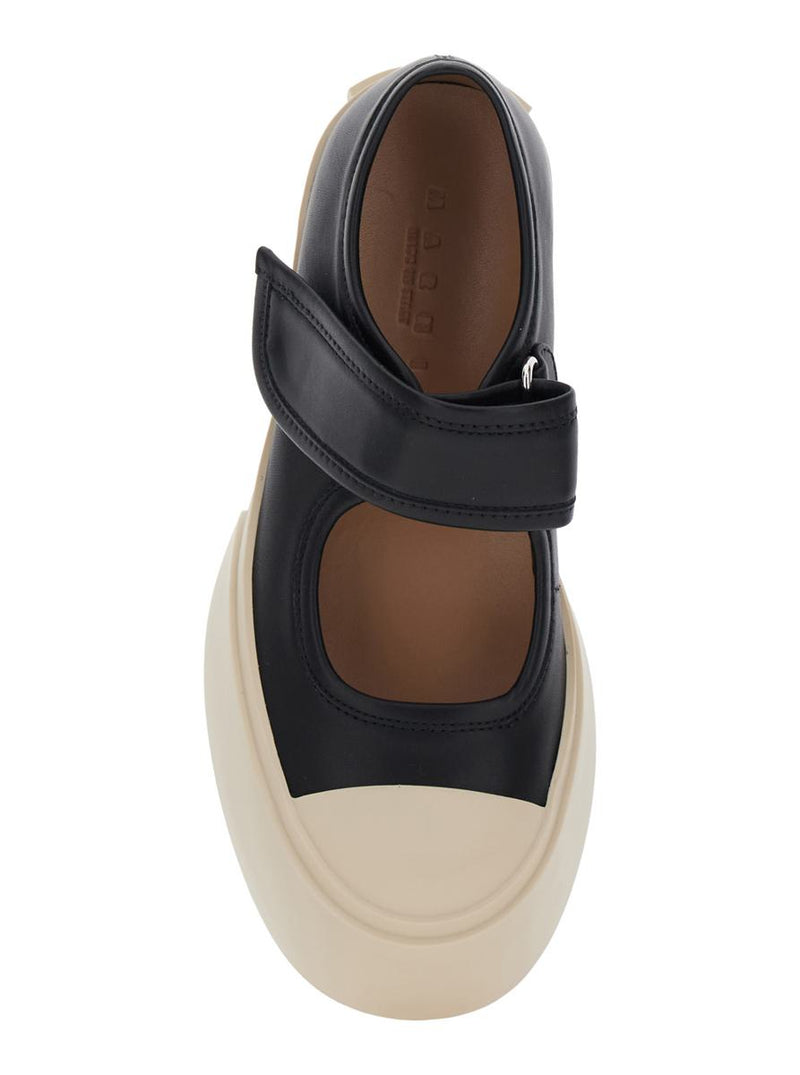 'Mary Jane' Black Sneaker With Hook And Loop Closure And Logo On The Back In Leather Woman