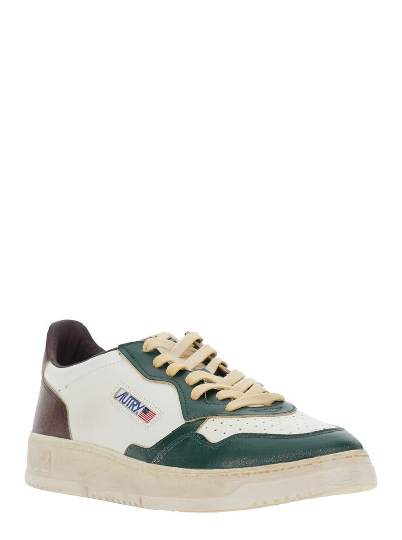 'Medalist Low Vintage' White Sneakers With Contrasting Heel Tab In Leather Man