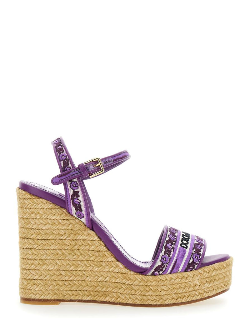 Violet Wedges With Logo Embroidery On The Front And All-Over Majolica Motif In Cotton Blend Woman