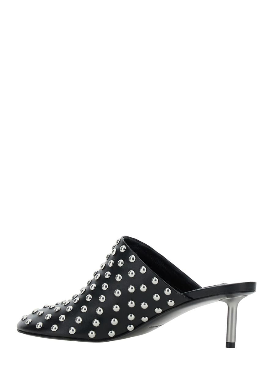 Black Mules With Low Heel And All-Over Stud Embellishments In Leather Woman
