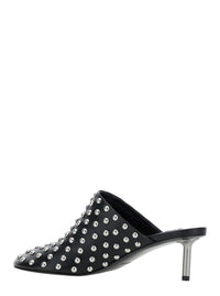 Black Mules With Low Heel And All-Over Stud Embellishments In Leather Woman