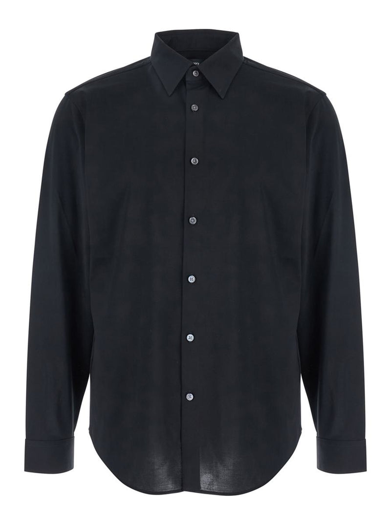 'Sylvain' Black Shirt With Pointed Collar In Cotton Blend Man
