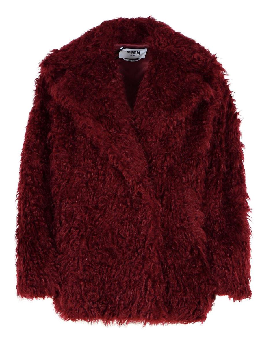 Msgm Burgundy Acrylic Blend Coat