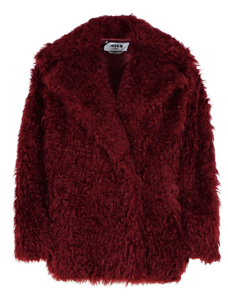 Msgm Burgundy Acrylic Blend Coat