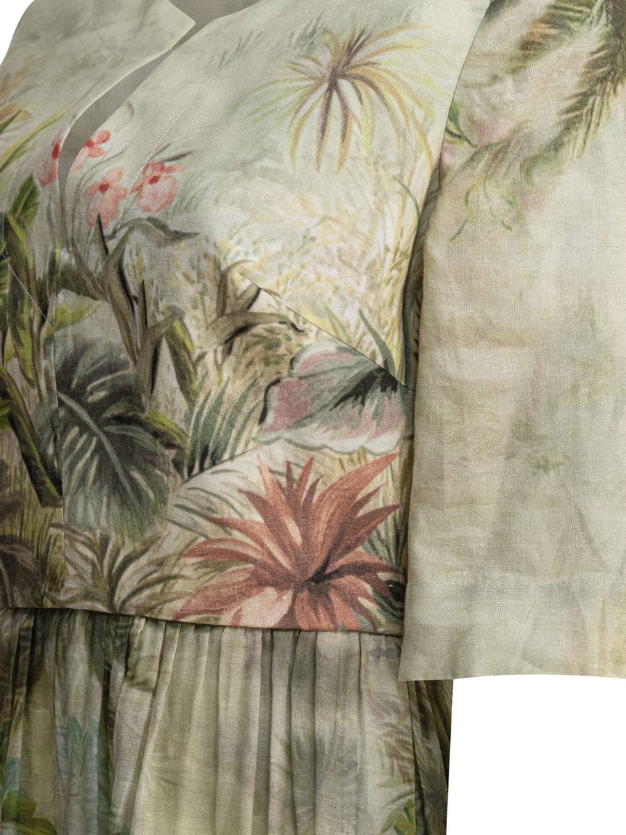 Elie Saab Printed Linen And Silk Midi Dress Oasis Ii38 Linen