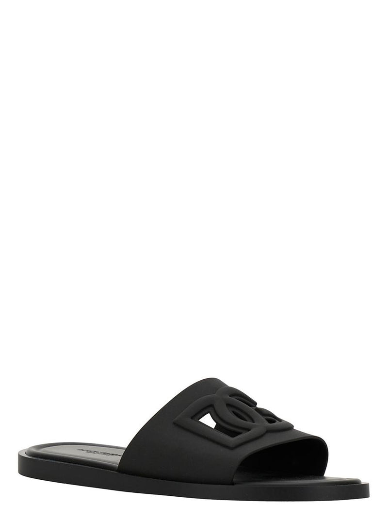 Black Sandals With Logo Detail In Rubber Man