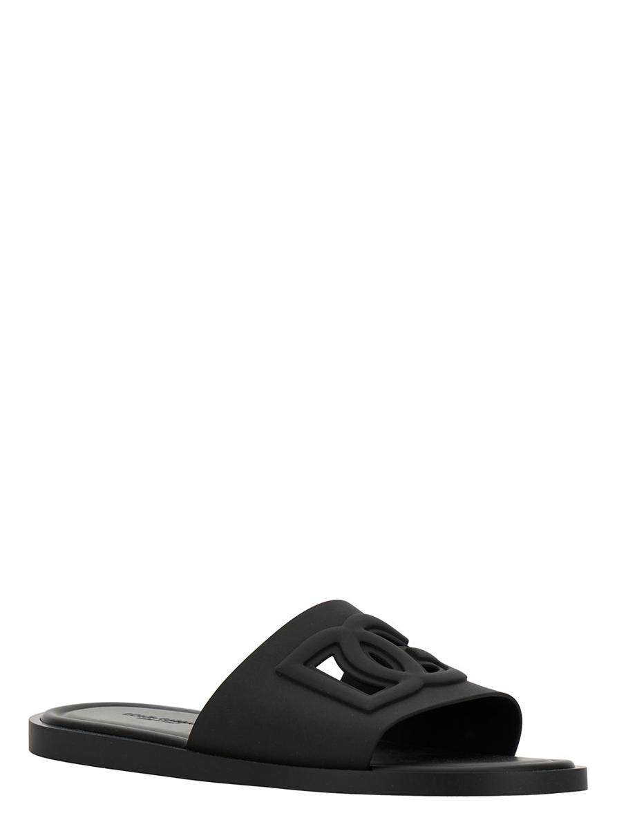 Black Sandals With Logo Detail In Rubber Man