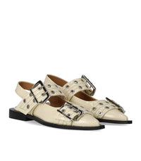 Ganni Egret Slingback Ballet Flat Shoe With Buckles