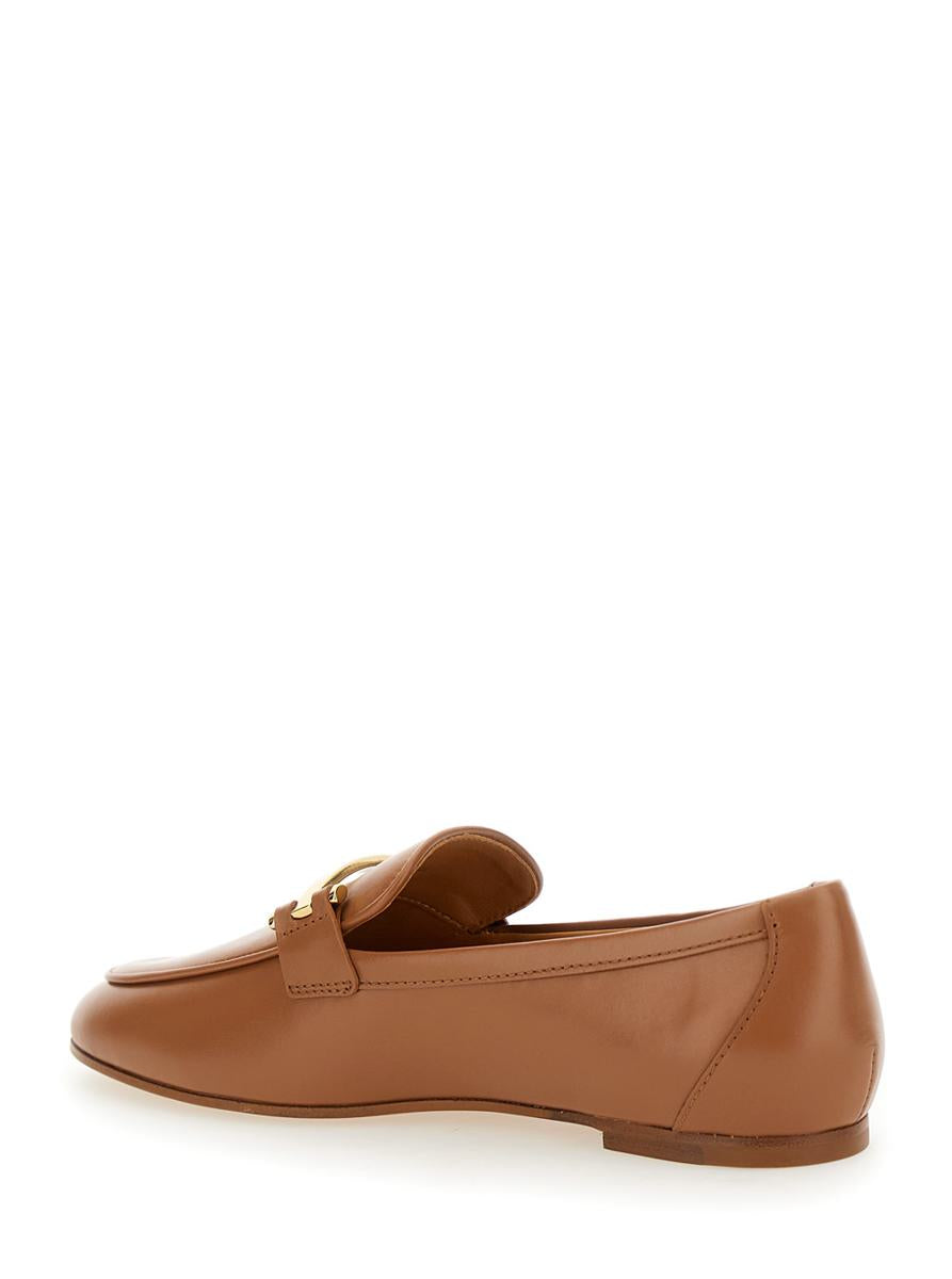 Brown Loafers With Logo Plaque In Leather Woman