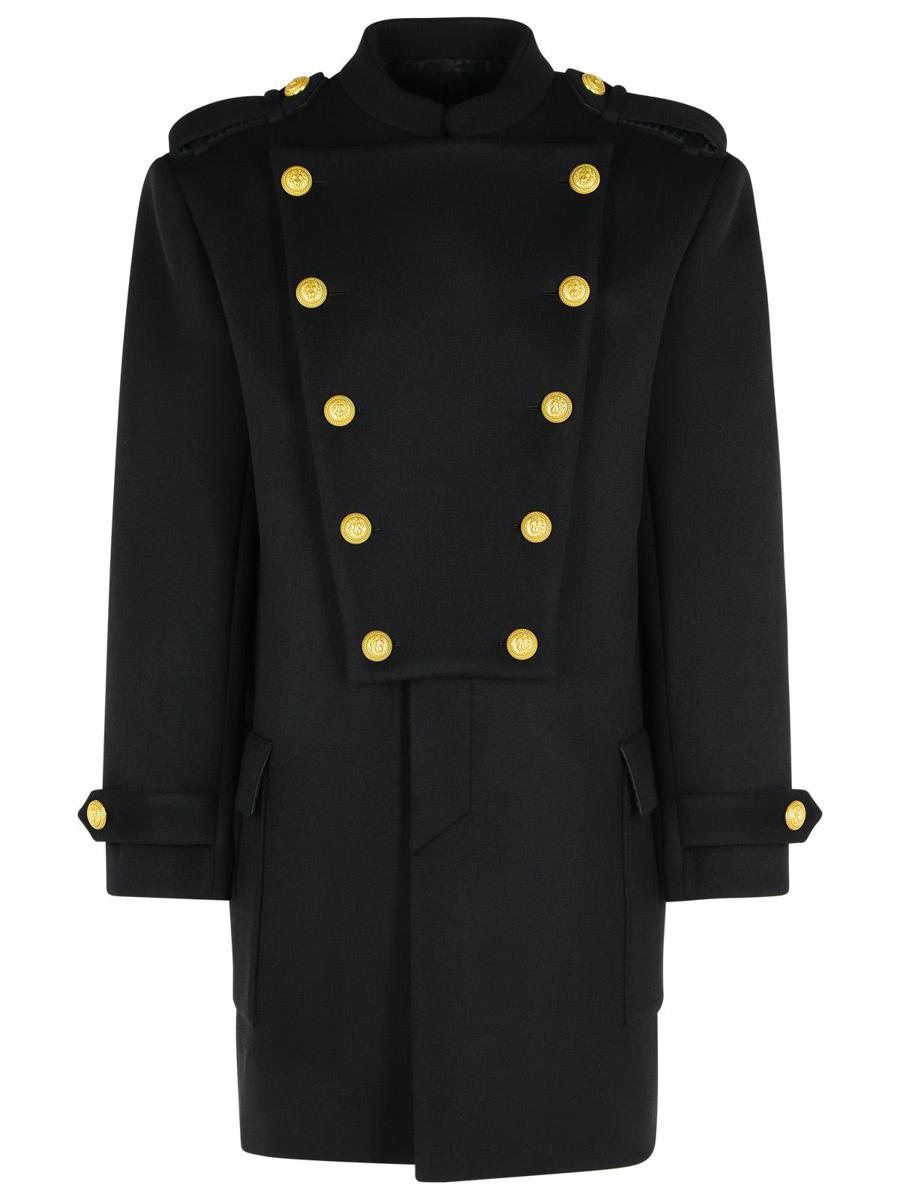 Balmain Black Wool And Cashmere Coat