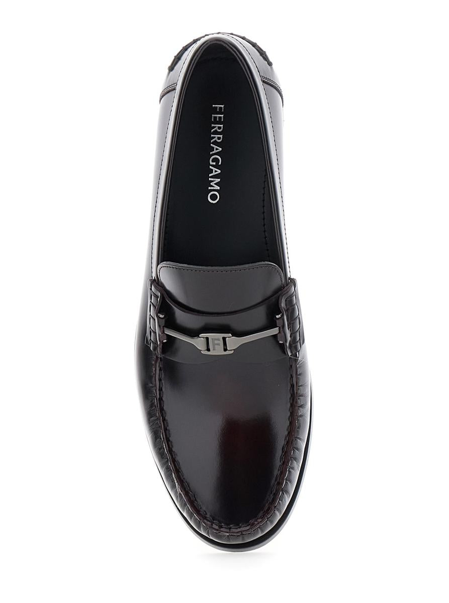 'Harry' Dark Burgundy Loafers With Almond Toe And Logo Plaque Detail In Leather Man